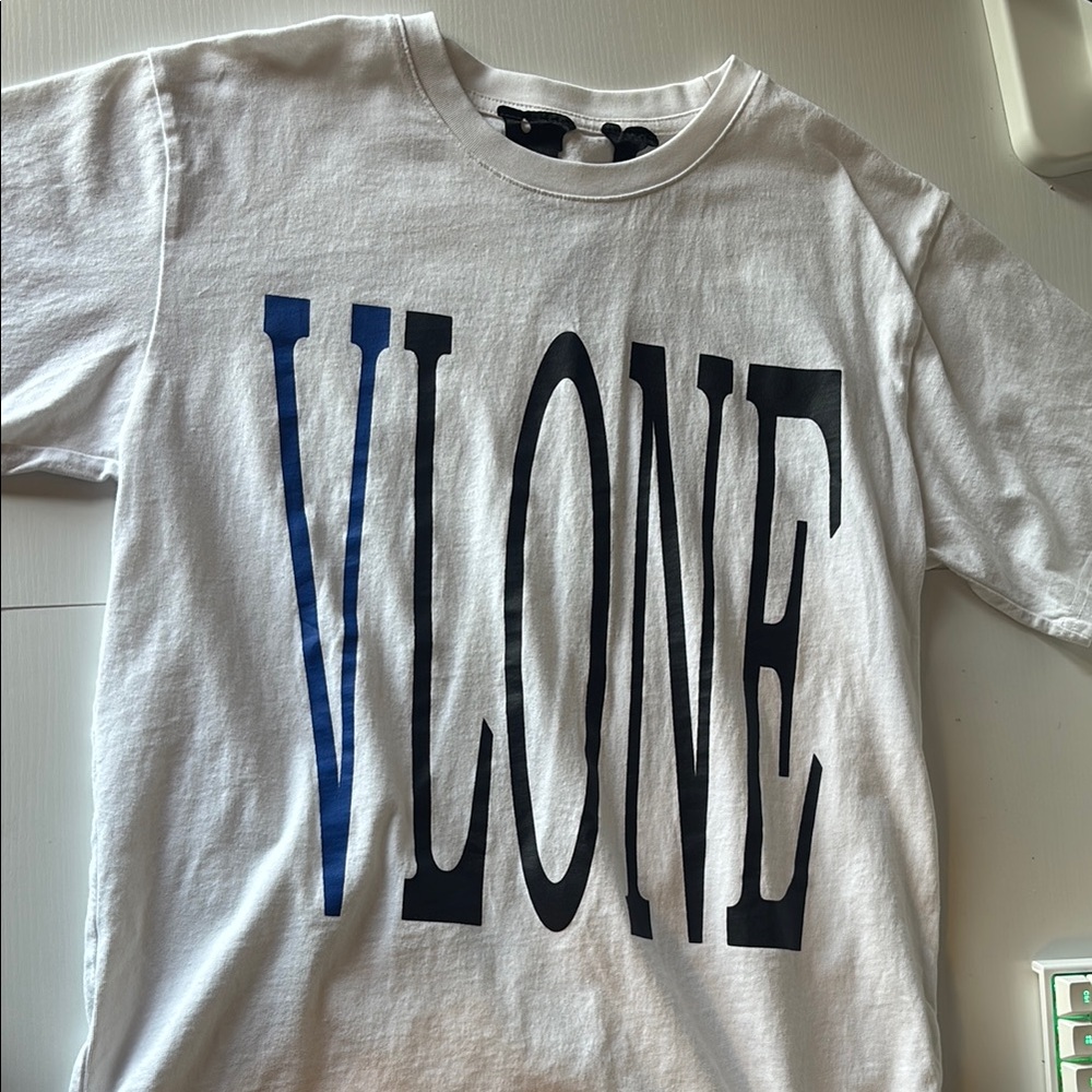 VLONE White and Blue Short Sleeve Tee Bold Graphic